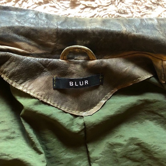 Blur Leather Aviator Jacket Khaki Green Cargo Pocket Bikercore - Picture 8 of 16